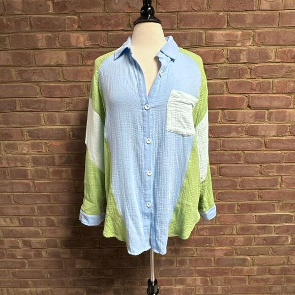 Davi & Dani Womens Multi Long Sleeve Viscose Oversized Button Up Size M - Picture 2 of 8